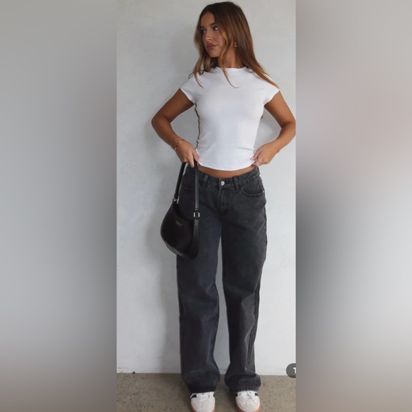 White Fox Boutique Denim - White Fox Bring The Style Low Rise Wide Leg Jeans Black Acid Wash